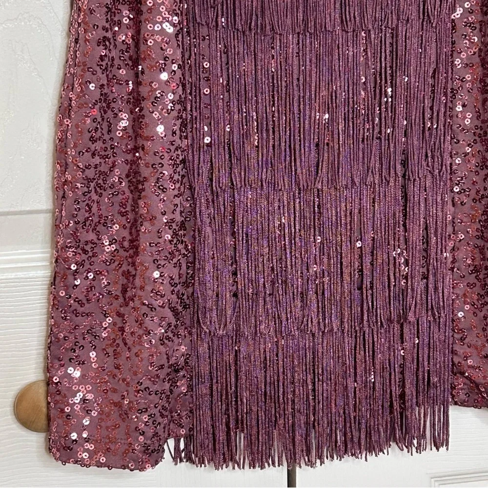 Bebe Plum Sequin Fringe Mini Dress Medium - Picture 8 of 16